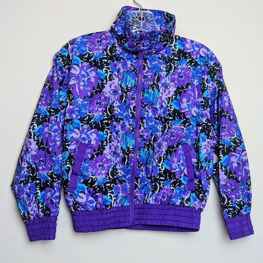Vintage FRENCH TOAST 90s Lined Windbreaker Jacket‎ Full Zip Girls Neon Floral 10